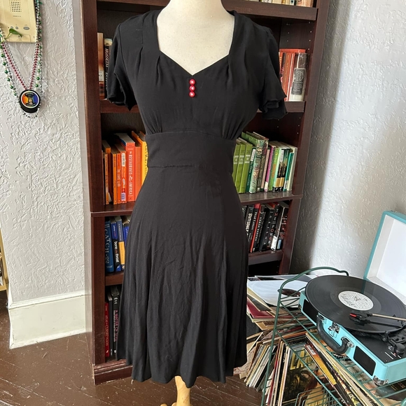 Trashy Diva Dresses & Skirts - Trashy Diva Black Midi Dress with Red Buttons